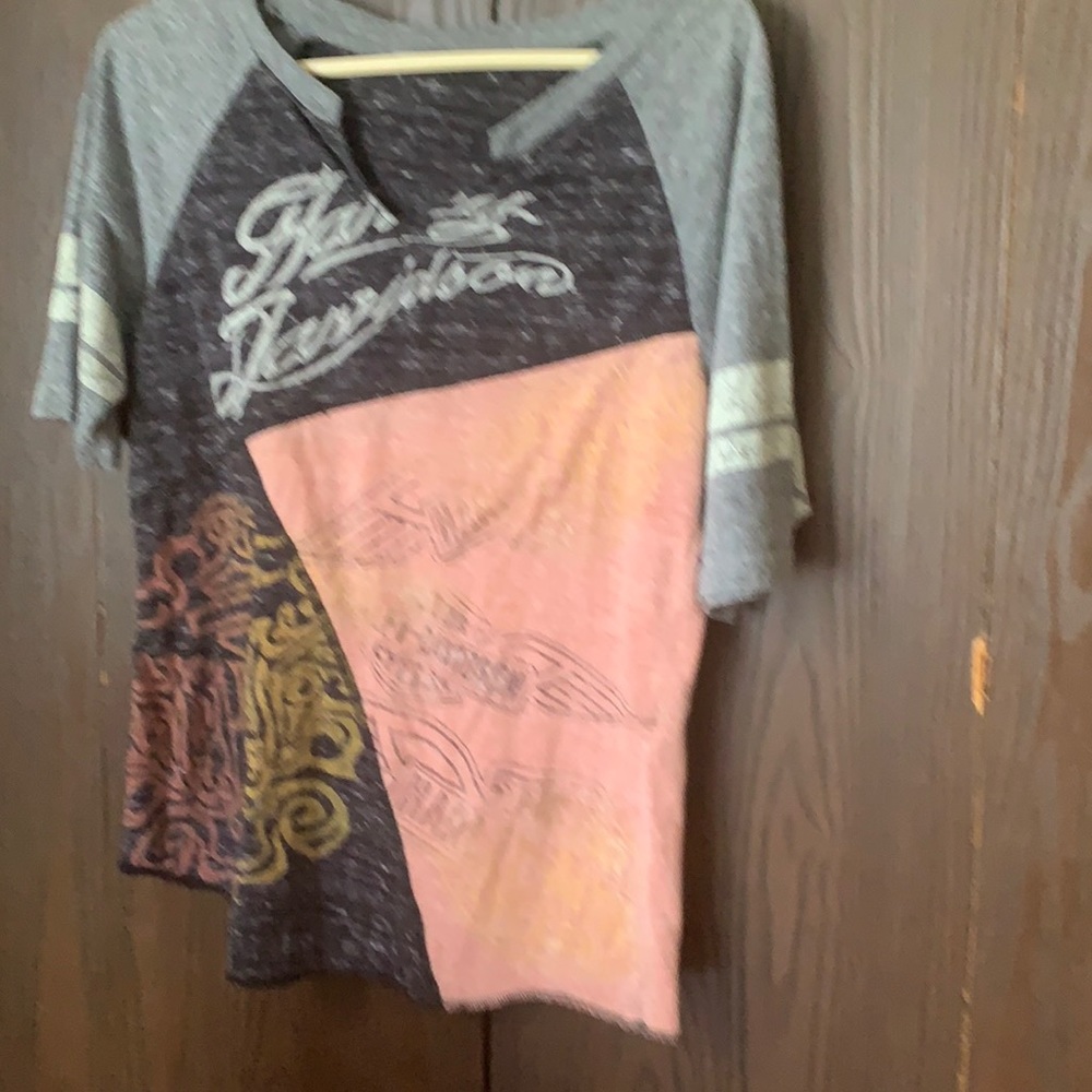 Woman’s Harley davidson T-shirt size large, gray black and light pink